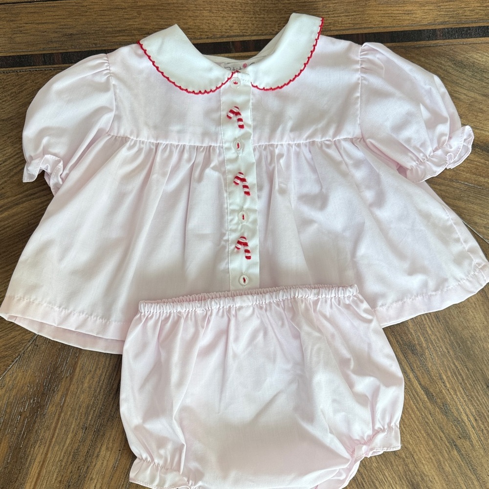Petit Ami Pink Diaper Cover Set with Candy Cane Buttons